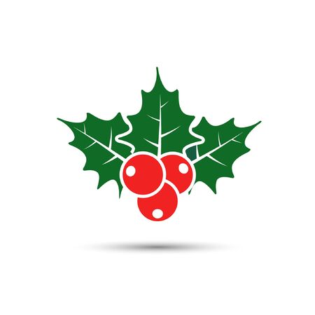 Christmas holly berries icon, vector. Simple mistletoe decorative red and green illustration.のイラスト素材