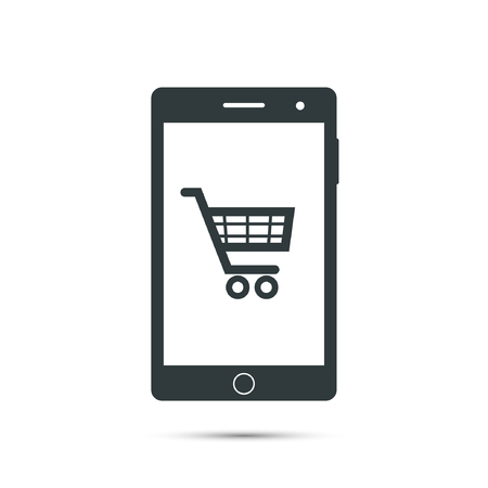 Smartphone online shopping ecommerce cart sign icon. Vector design template.のイラスト素材