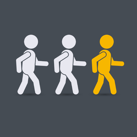 Leadership business concept with crowd following behind the team leader. Vector teamwork illustration.のイラスト素材