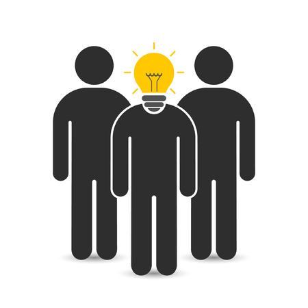 Leader with idea in front of his team. Teamwork business concept. Vector illustration.のイラスト素材