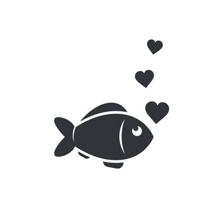 Fish and heart bubbles, valentine day vector simple icon.のイラスト素材
