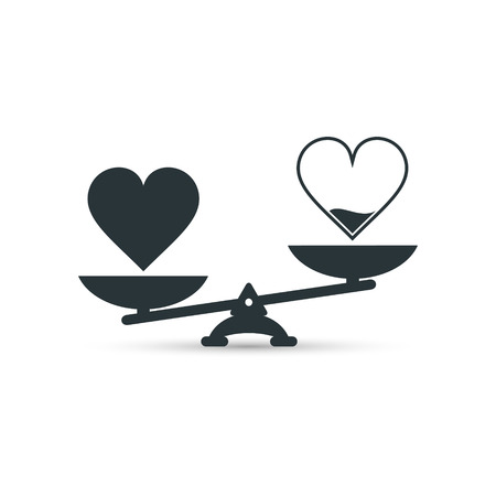 Full and empty heart on scales, measurement love, vector.のイラスト素材