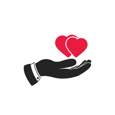 Hearts in hand. Web vector icon isolated on white.のイラスト素材