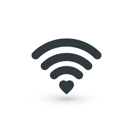 Heart wifi. Vector heart connect icon in flat style. Heart signal. Love connection. Wifi hotspot signal. Love signal. Wifi signal. Wifi sign.のイラスト素材