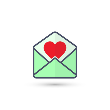 Envelope with Valentine heart, vector isolated color icon.のイラスト素材