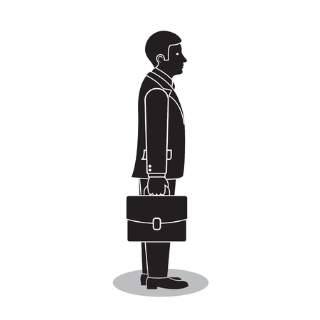 Businessman side view with briefcase or portfolio, vector isolated silhouette illustration.のイラスト素材