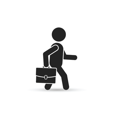 Walking businessman with briefcase or portfolio, side view , vector isolated silhouette illustration.のイラスト素材
