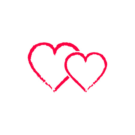 Two Red love heats symbol of Valentine day in grunge style, vector icon.のイラスト素材