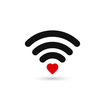 Heart wifi. Vector heart connect icon in flat style. Heart signal. Love connection. Hotspot signal. Love Wifi signal. Wifi sign.のイラスト素材