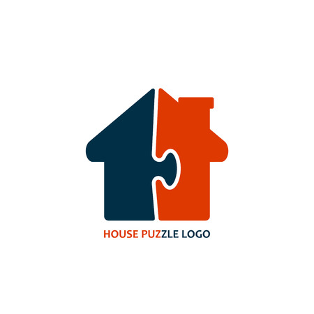 Puzzle house build construction vector logo icon isolated on white.のイラスト素材