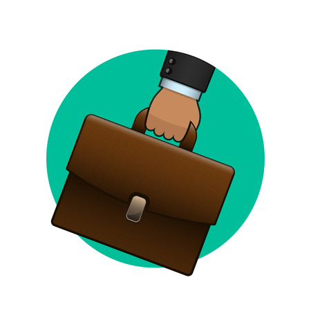 Businessman holding briefcase, vector circle logo icon.のイラスト素材