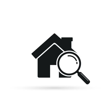Search house icon with magnifier. Find home symbol. Vector.のイラスト素材