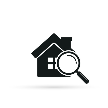 Search house icon with magnifier. Find home symbol. Vector.のイラスト素材