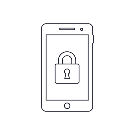Smartphone outline icon with lock, padlock sign. Vector design template.のイラスト素材