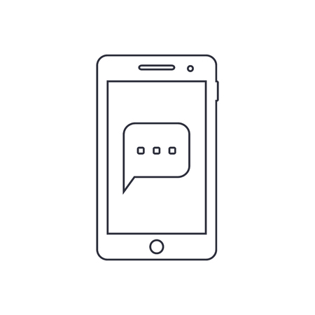 Smartphone outline icon with speech bubble chat sign. Vector design template.のイラスト素材