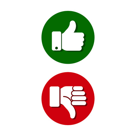 Thumb up, thumb down, green and red sillouettes. Vector evaluation circle symbol.のイラスト素材