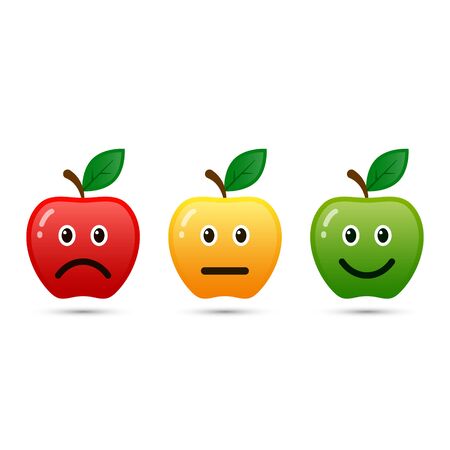 Feedback apple emoticon flat design icon set, positive, neutral and negative, vector.のイラスト素材