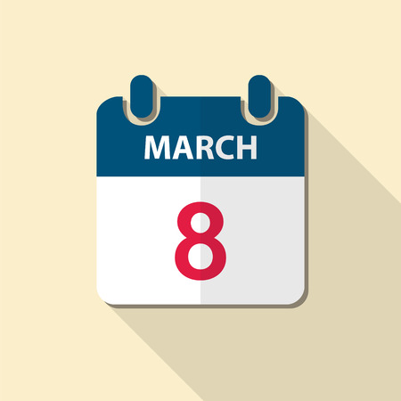 March 8, Vector flat calendar icon, Women's day color illustration.のイラスト素材