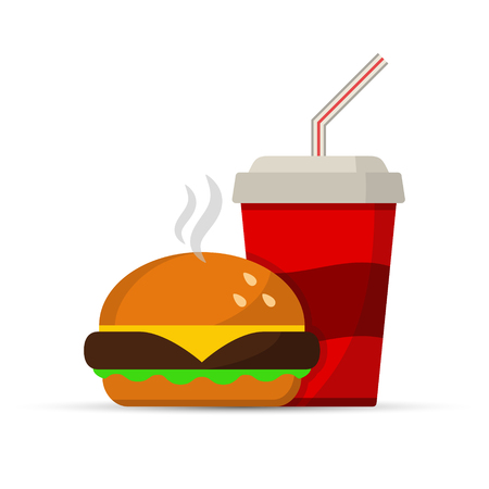 Fast food icon burger and drink, vector isolated black color sign.のイラスト素材