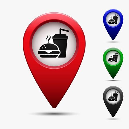 Fast food on pin map pointer vector color illustration.のイラスト素材
