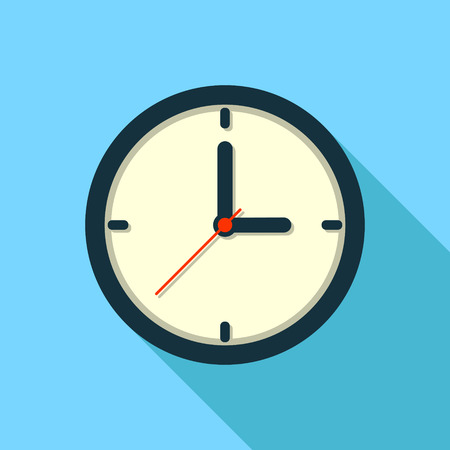 Clock icon in flat style on color background. Vector design.のイラスト素材