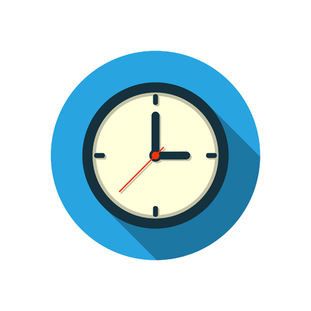Flat clock icon logo with long shadow isolated on white background. Vector.のイラスト素材
