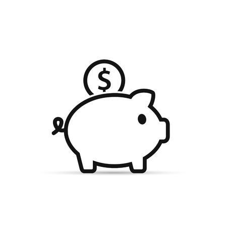 Piggy Bank with coin vector icon in outline style. Line illustration.のイラスト素材