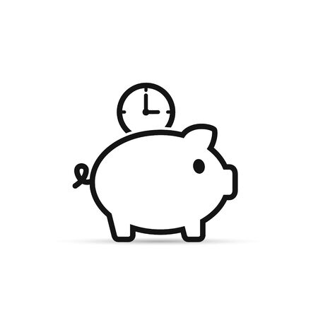 Time is money piggy bank line icon. Save time vector isolated outline illustration.のイラスト素材