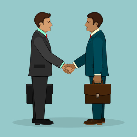 Meeting of two businessmen and business handshake. Vector illustration.のイラスト素材