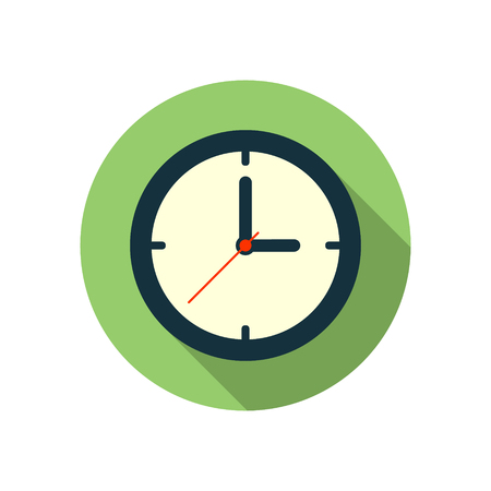 Flat clock icon logo with long shadow on white background. Vector illustration.のイラスト素材