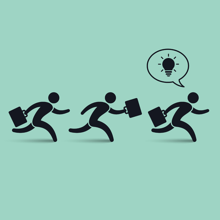 Running businessmen team following their leader, vector leadership illustration.のイラスト素材