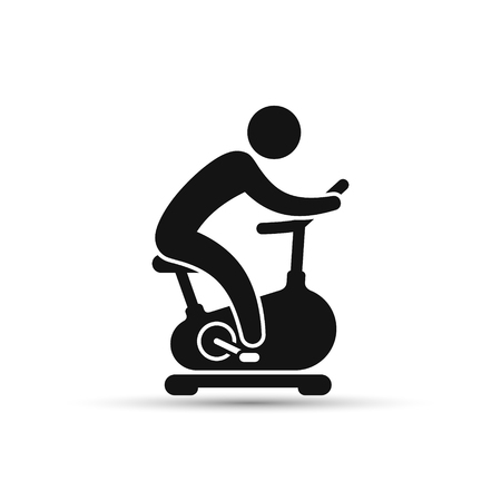Man training on exercise bike icon. Vector icon isolated on white background.のイラスト素材