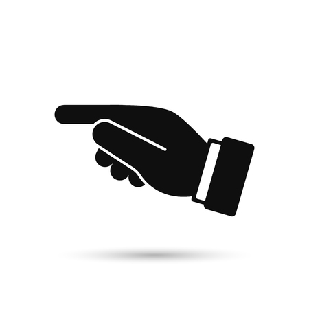 Point finger direction black icon. Man hand gesture pictogram. Vector illustration flat style design. Pointer direction forefinger silhouette.のイラスト素材