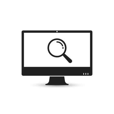 Search on computer vector icon with magnifier symbol on screen illustration.のイラスト素材
