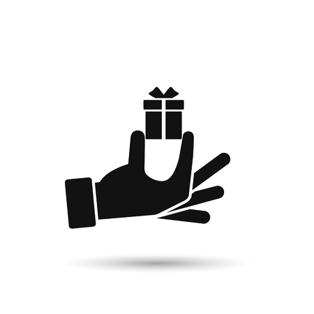 Hand holding gift box icon, Vector isolated silhouette illustration.のイラスト素材