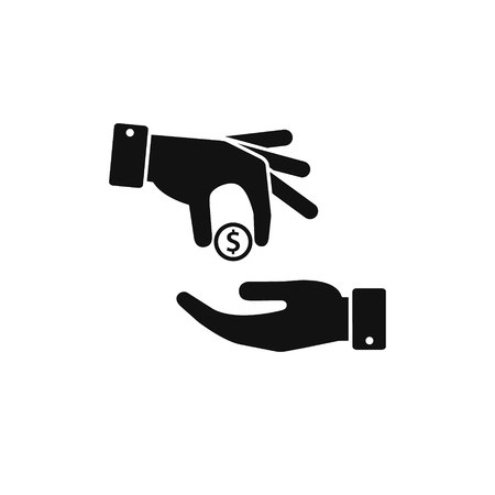 Hand gives money coin to other person icon, give alms, donate web icon. Vector.のイラスト素材