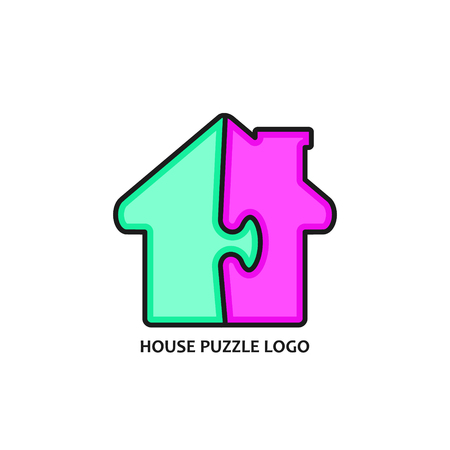 Puzzle house vector logo icon isolated on white.のイラスト素材