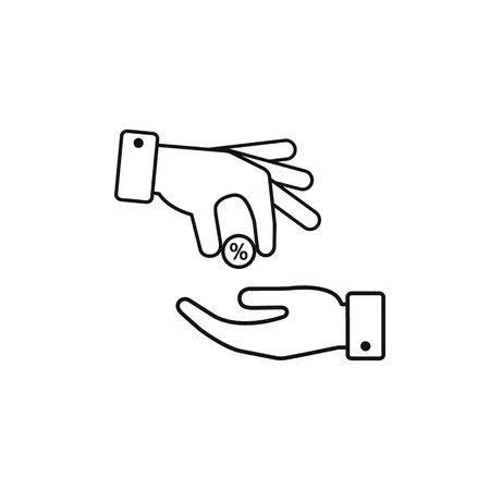 Hand gives percent profit to other person outline icon. Vector income symbol.のイラスト素材