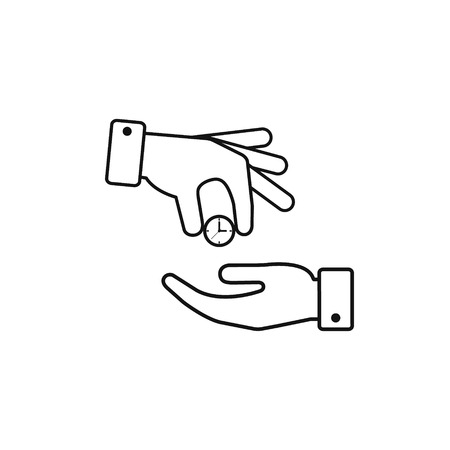 Hand giving the clock outline icon. Vector isolated time economy concept.のイラスト素材