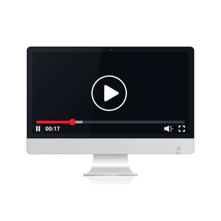 Video player on realistic pc computer monitor, vector illustration.のイラスト素材