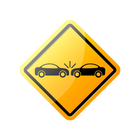 Crashed Cars rhombus yellow danger sign. Vector.のイラスト素材