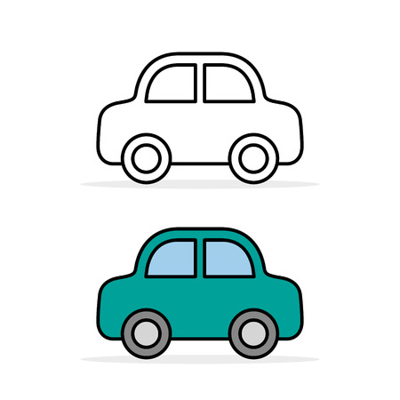 Car icon set, outline and color, vector line flat simple cartoon transportation symbol isolated on white. Side view.のイラスト素材