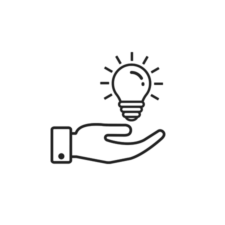 Hand hold Light bulb outline icon. Vector isolated illustration.のイラスト素材