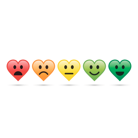 Heart emoticon evaluation icon, feedback icon, heart with different mood. Vector illustration.のイラスト素材