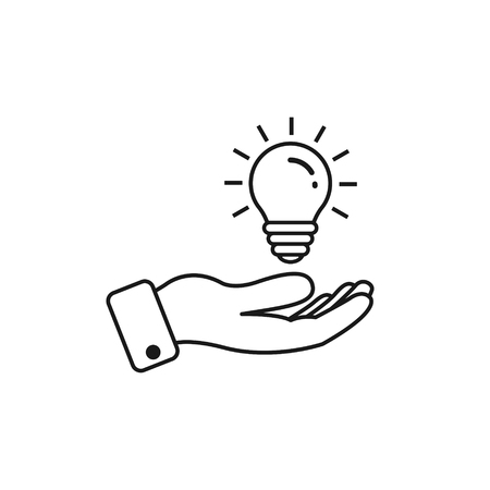 Light bulb in hand line icon. Vector isolated illustration.のイラスト素材