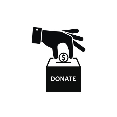 Hand putting coin in donation box. Vector icon illustration.のイラスト素材