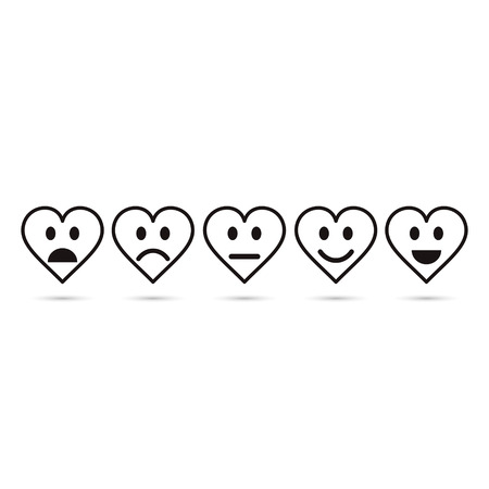 Hearts emoticon evaluation line icon set, feedback symbol, heart with expression mood. Vector illustration.のイラスト素材