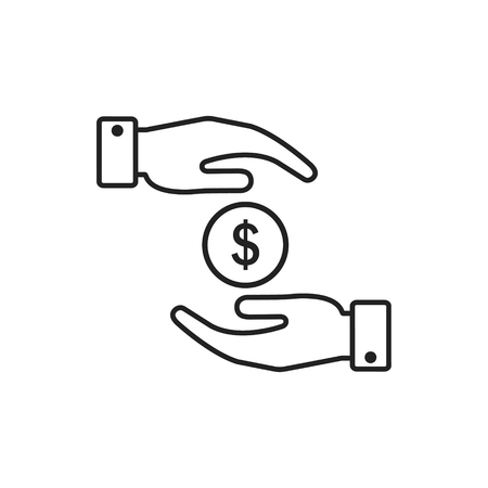 Hands hold money line icon. Save money vector concept.のイラスト素材