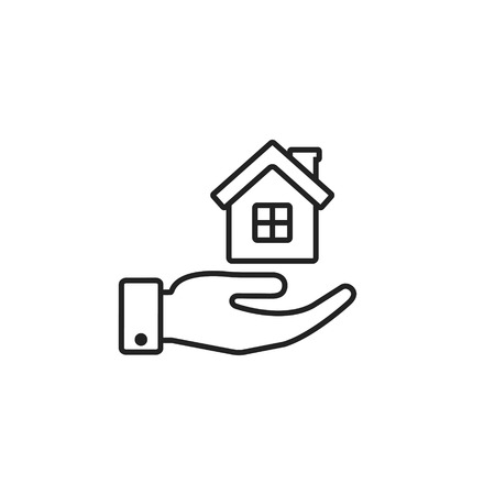 Hand hold house line icon, vector isolated illustration.のイラスト素材