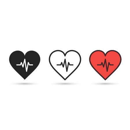 Heart beat pulse flat icon set. Vector symbol.のイラスト素材